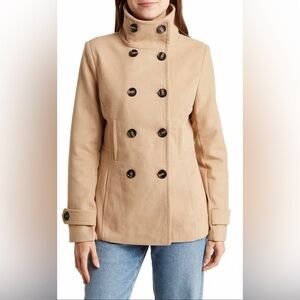 Thread & Supply Women’s Tan Double-Breasted Peacoat - Wool Blend. Size: Large